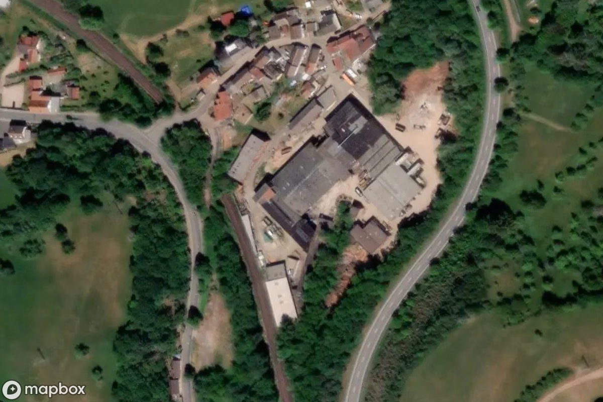 Satellittbilde fra luften av Halle, et forlatt Industri i Winnweiler, Tyskland