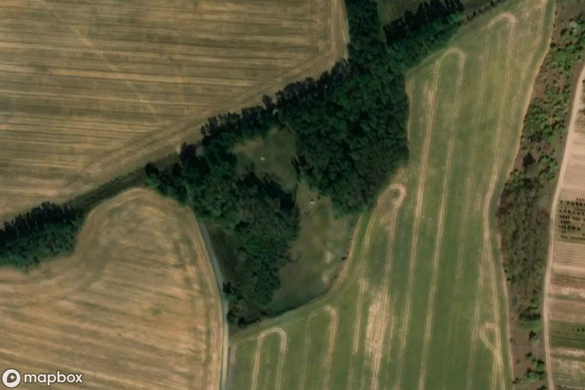 Aerial satellite view of Bunker, an abandoned Bunker in Pniewo, Poland