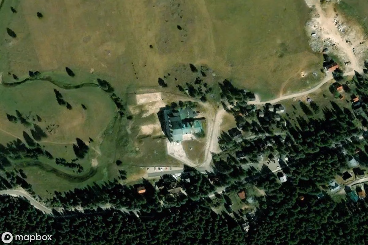 Aerial satellite view of Hotel, an abandoned Hotel in Žabljak, Montenegro