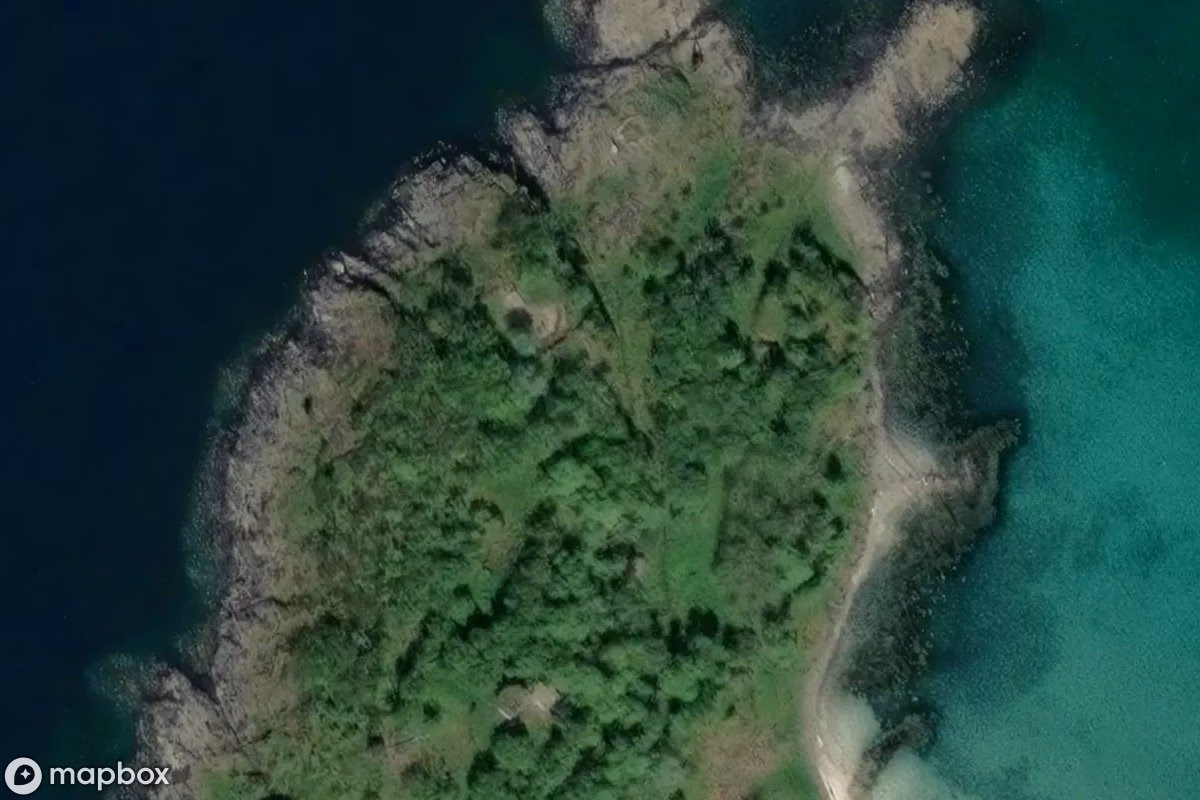 Aerial satellite view of Bunker, an abandoned Bunker in Harstad, Norway