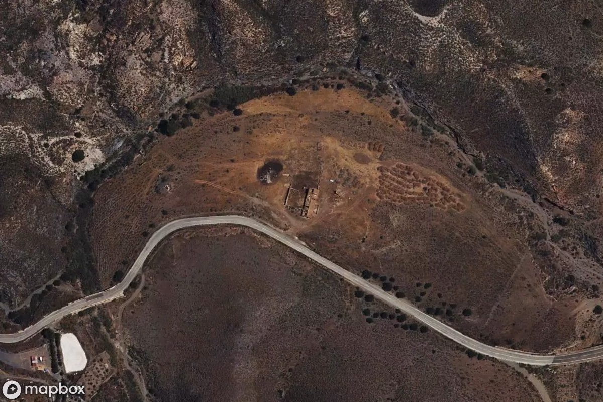 Aerial satellite view of Ruine, an abandoned Ruin in Águilas, Spain