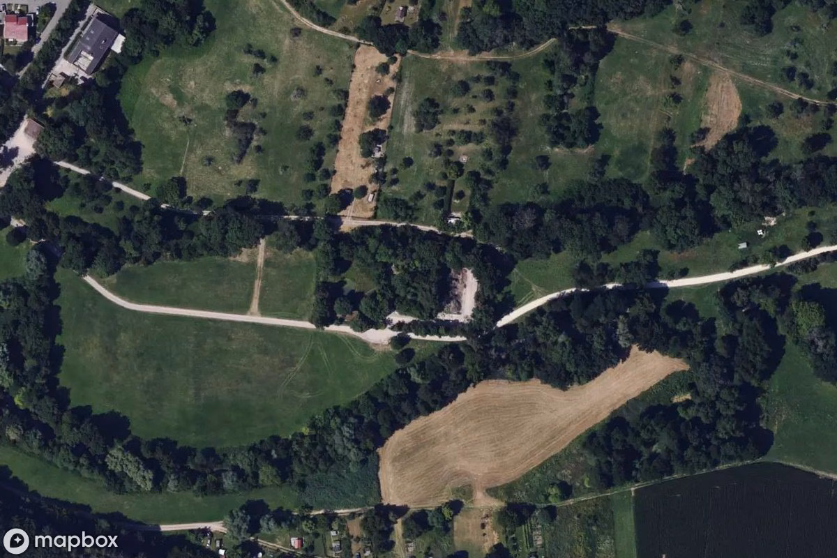 Vue aérienne satellite de Kläranlage, un  abandonné à Nellingen, Allemagne