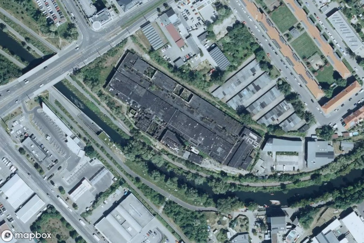 Aerial satellite view of Spinnerei, an abandoned Factory in Leipzig, Germany