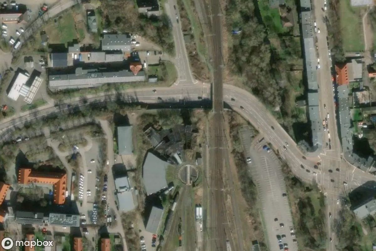 Vue aérienne satellite de Lokschuppen, un Gare abandonné à Schwerin, Allemagne