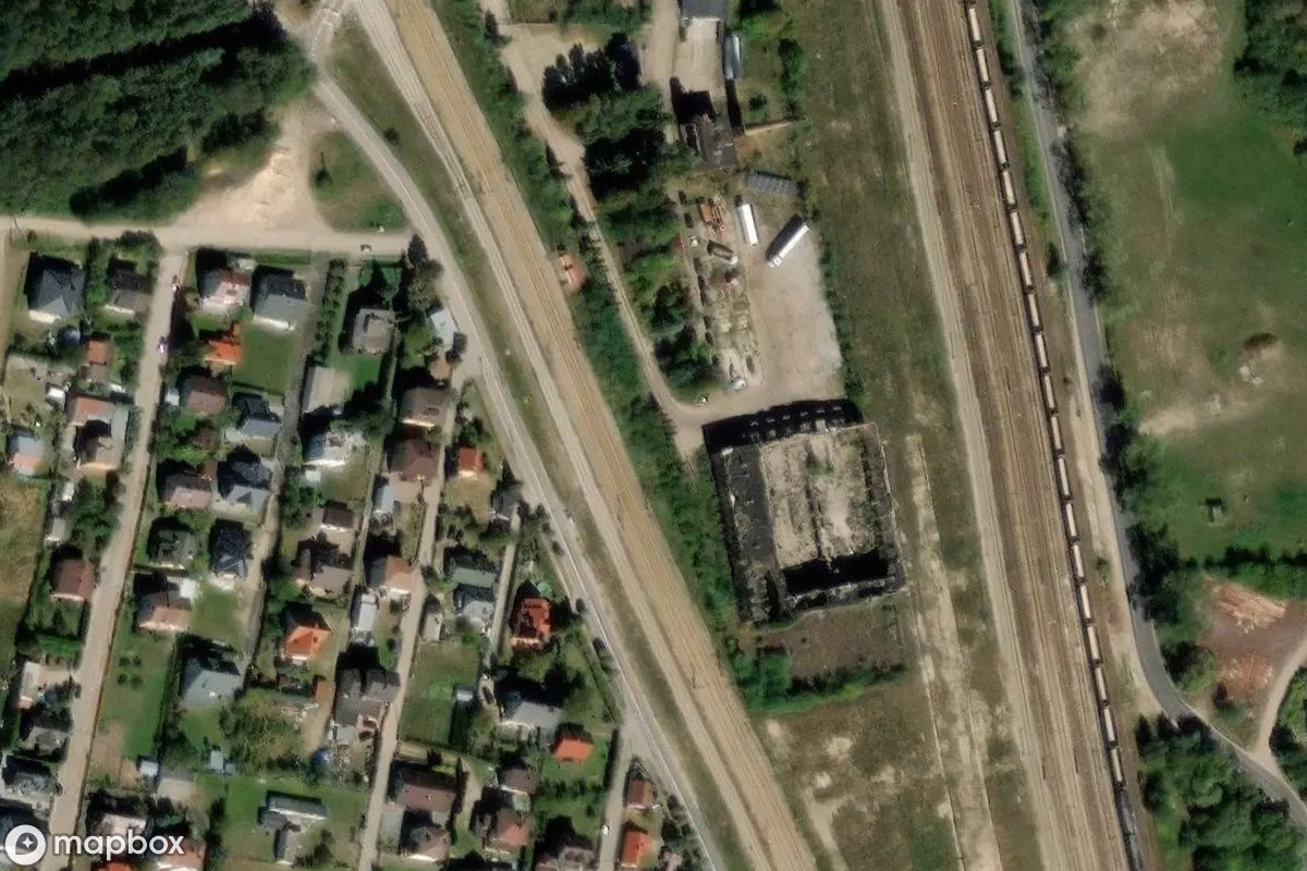Aerial satellite view of Baustelle PKS, an abandoned  in Pilawa, Poland