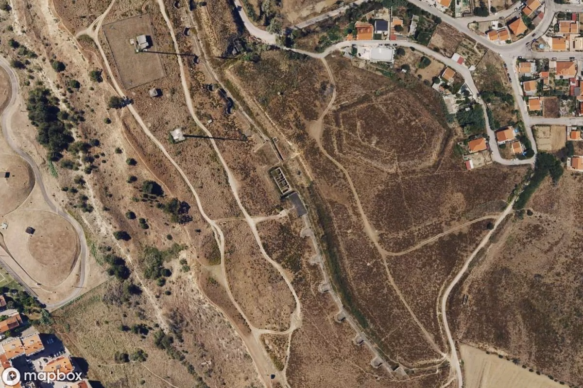 Aerial satellite view of Militärstützpunkt, an abandoned Military Site in Almada, Portugal
