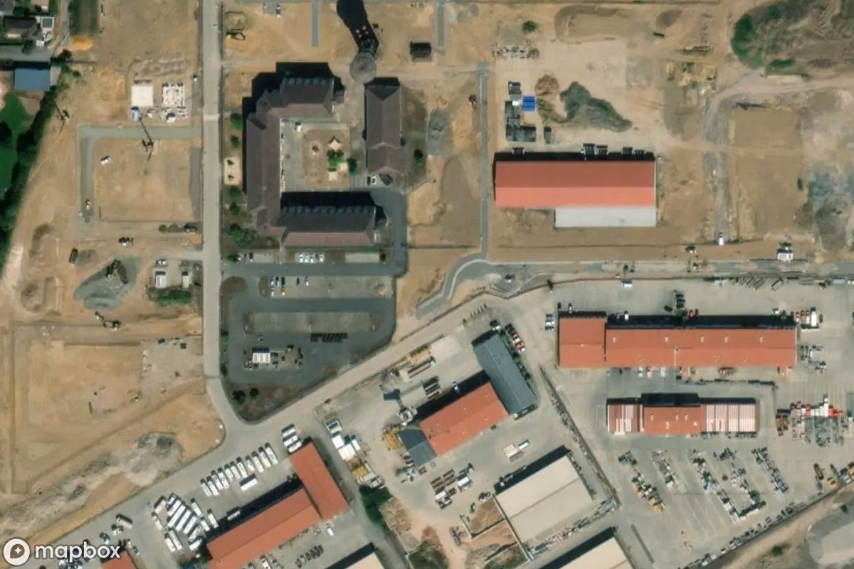 Aerial satellite view of Tankstelle, an abandoned  in Babenhausen, Germany