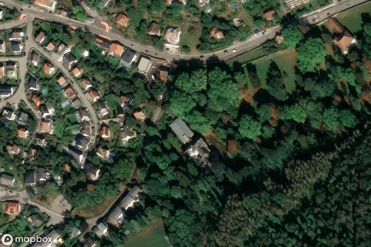 Aerial satellite view of Reha-Klinik, an abandoned Hospital in Klosterneuburg, Austria