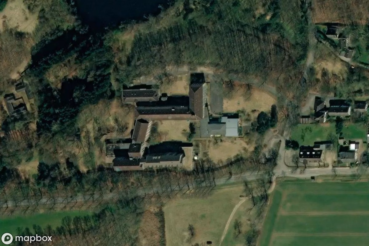 Aerial satellite view of Klinik, an abandoned Hospital in Malente, Germany