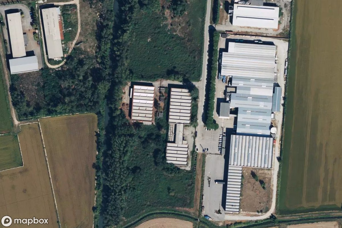 Aerial satellite view of Fabrik Nozo, an abandoned Factory in Confienza, Italy