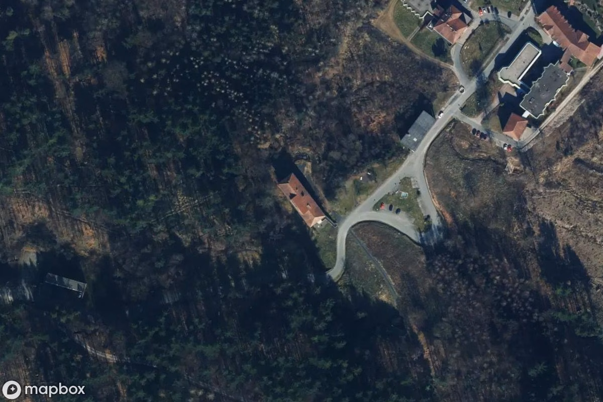 Aerial satellite view of Reha-Zentrum, an abandoned Hospital in Lippoldsberg, Germany