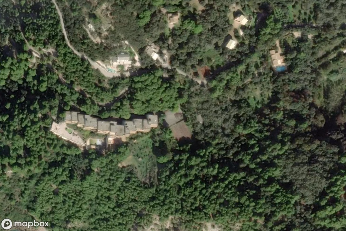 Aerial satellite view of Hotel, an abandoned Hotel in Sinarades, Greece