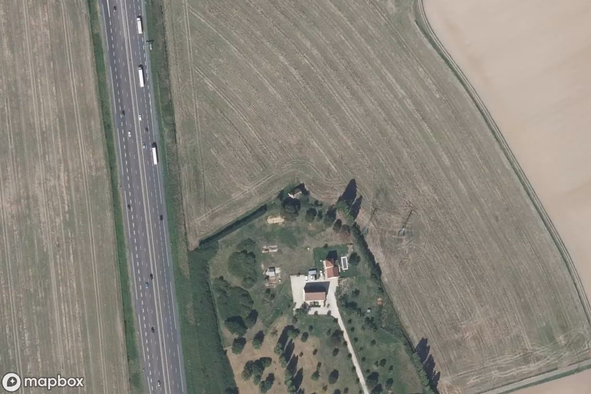 Aerial satellite view of Kapelle, an abandoned Church in Saint-Ambreuil, France