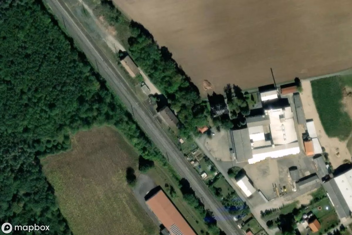 Satelitarny widok z lotu ptaka Bahnhof, opuszczone Dworzec w Mainbernheim, Niemcy