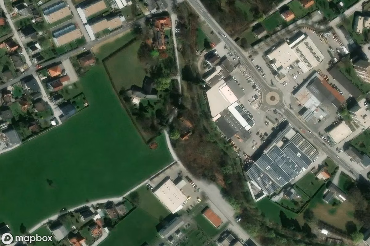 Aerial satellite view of Haus, an abandoned  in Weiz, Austria