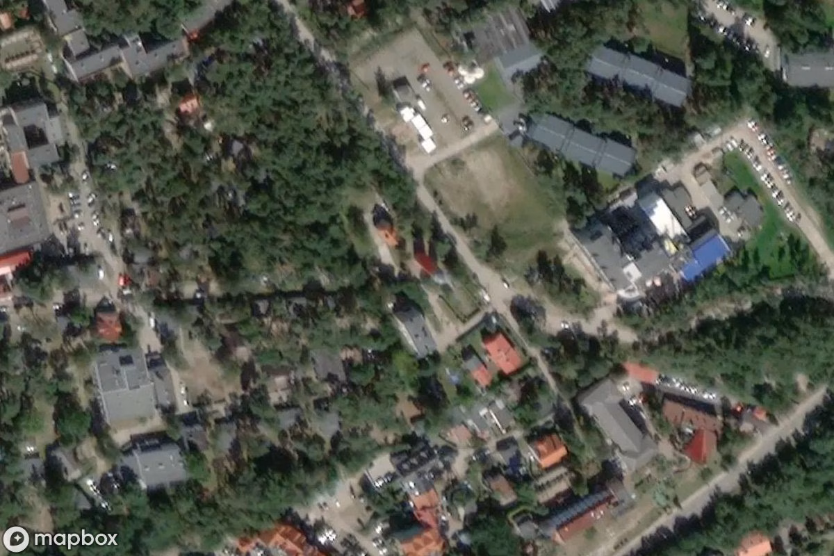 Aerial satellite view of Leuchtturm Krynica, an abandoned Tower in Krynica Morska, Poland