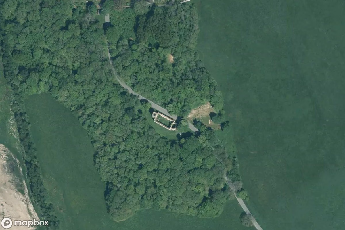 Aerial satellite view of Kirche, an abandoned Church in Nové Domky, Czechia