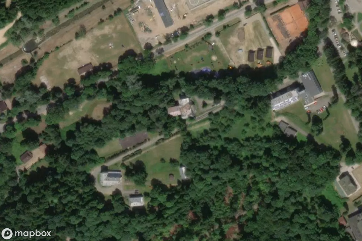 Aerial satellite view of Thermalbad Krystyna, an abandoned Hospital in Rymanów-Zdrój, Poland