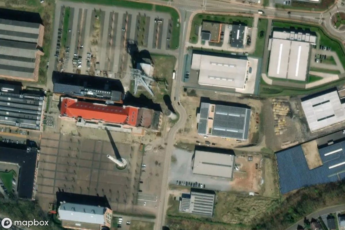 Aerial satellite view of Wasserturm der Kohlemine, an abandoned  in Zolder, Belgium