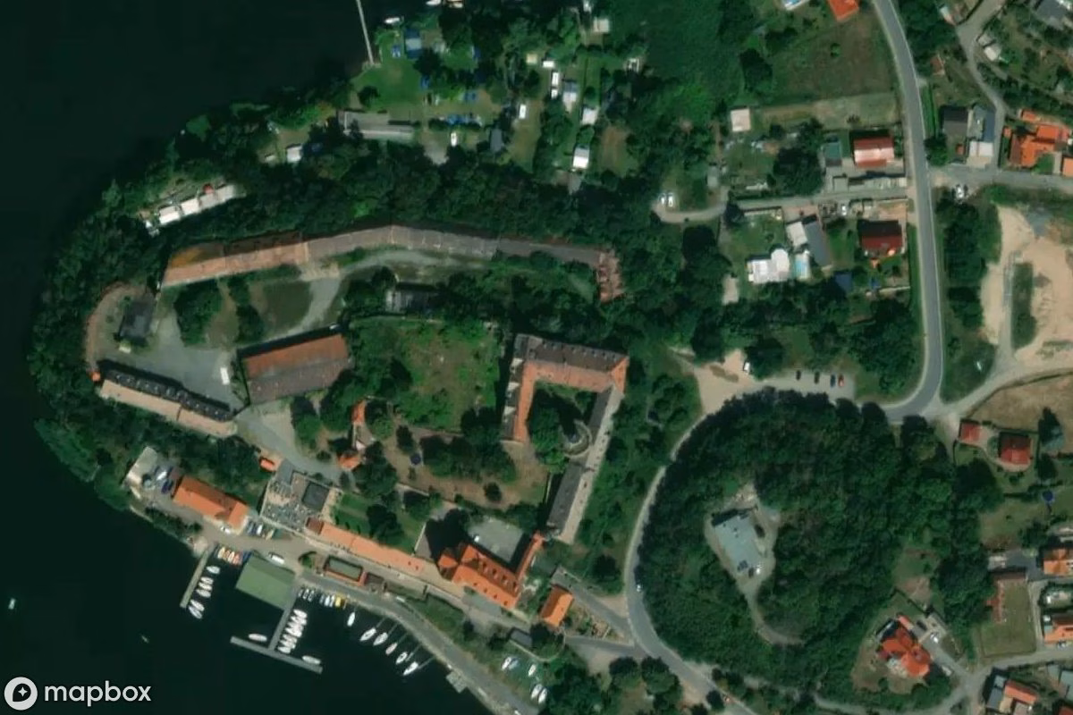 Satelitarny widok z lotu ptaka Schloss Seeburg, opuszczone Zamek w Seeburg, Niemcy