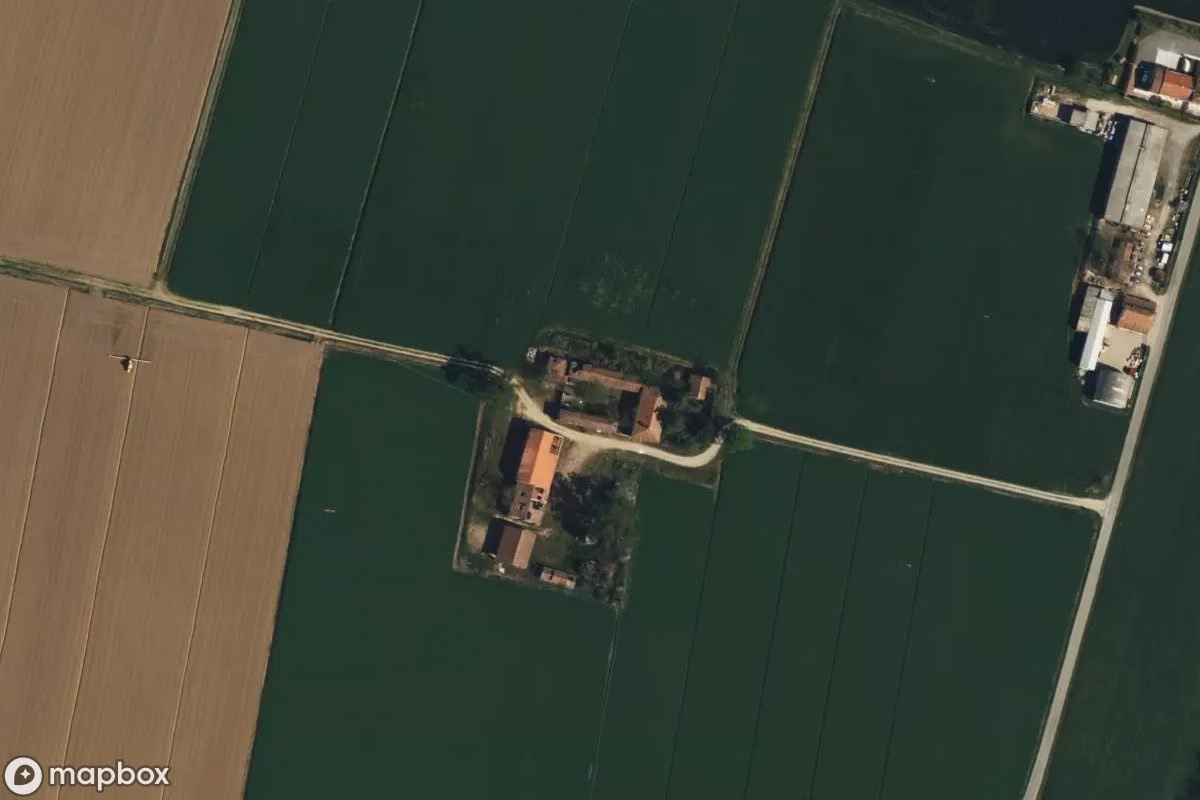 Aerial satellite view of Villa Puch, an abandoned Residence in Roveleto, Italy