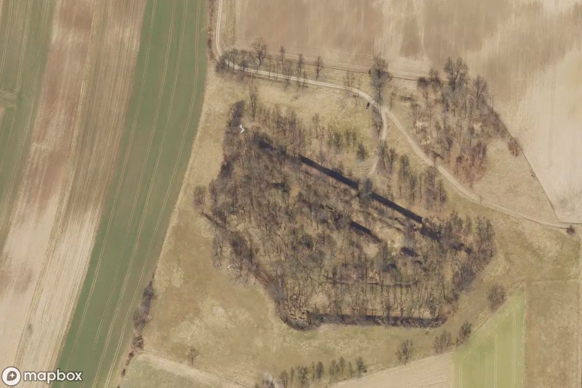 Aerial satellite view of Fort Przemyśl V Grochowce, an abandoned Military Site in Przemyśl, Poland