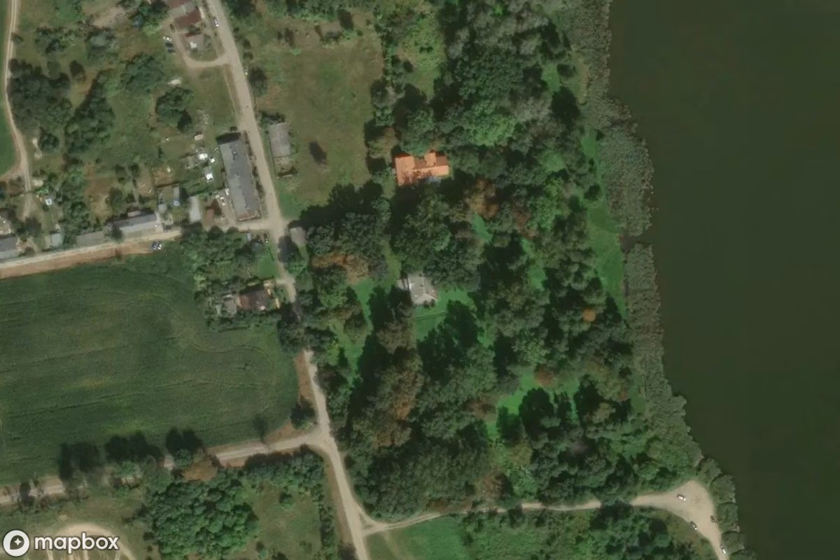 Aerial satellite view of Herrenhaus Cieśle, an abandoned Castle in Cieśle, Poland