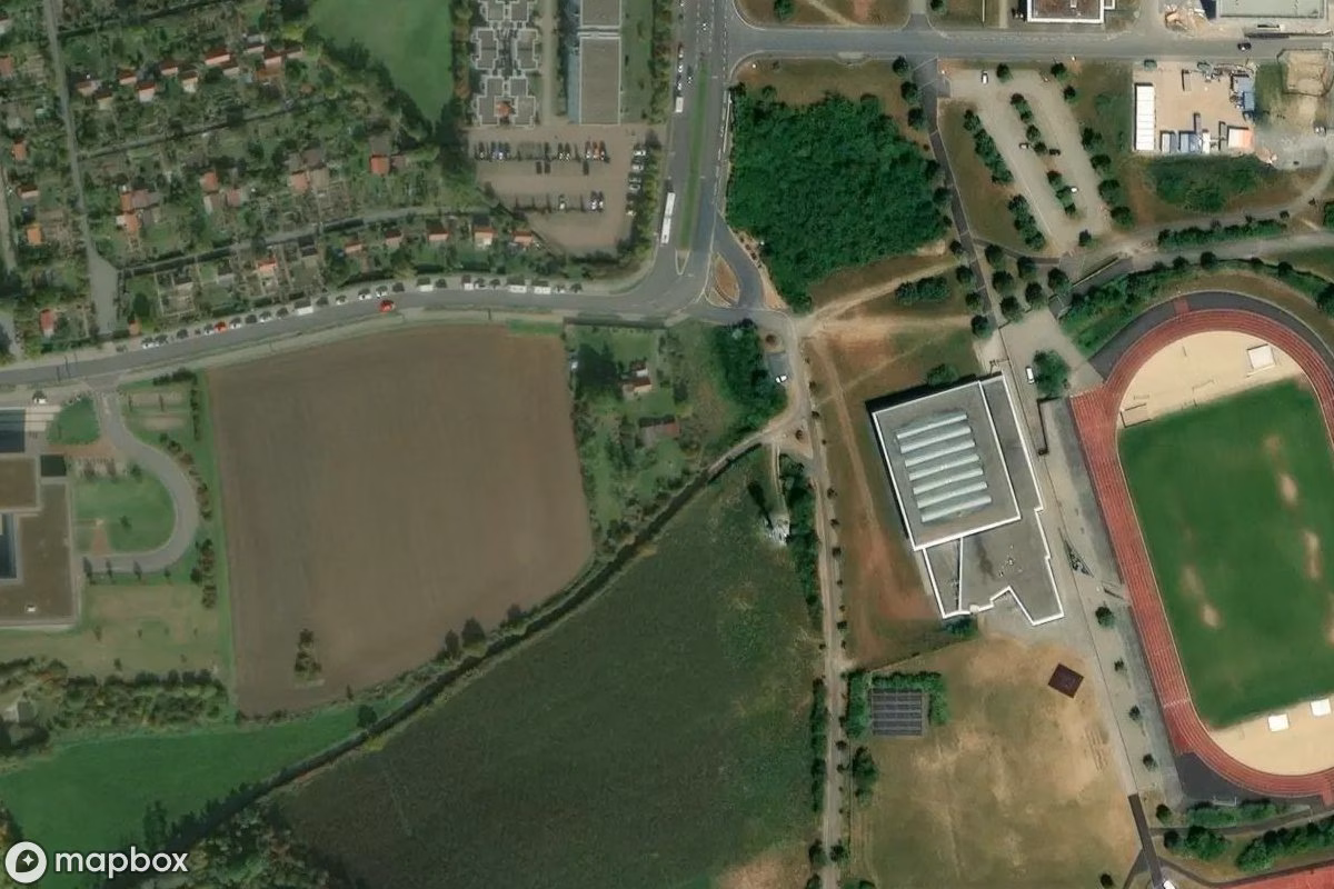 Aerial satellite view of Gartenhäuser, an abandoned Residence in Würzburg, Germany