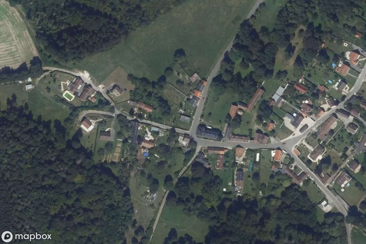 Aerial satellite view of Orangerie de Villeblain, an abandoned  in Chacrise, France