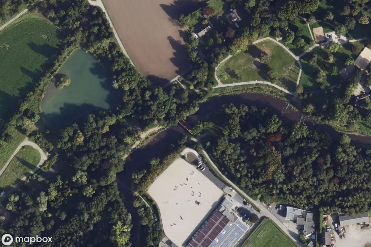 Aerial satellite view of Indebrücke, an abandoned Bridge in Eschweiler, Germany