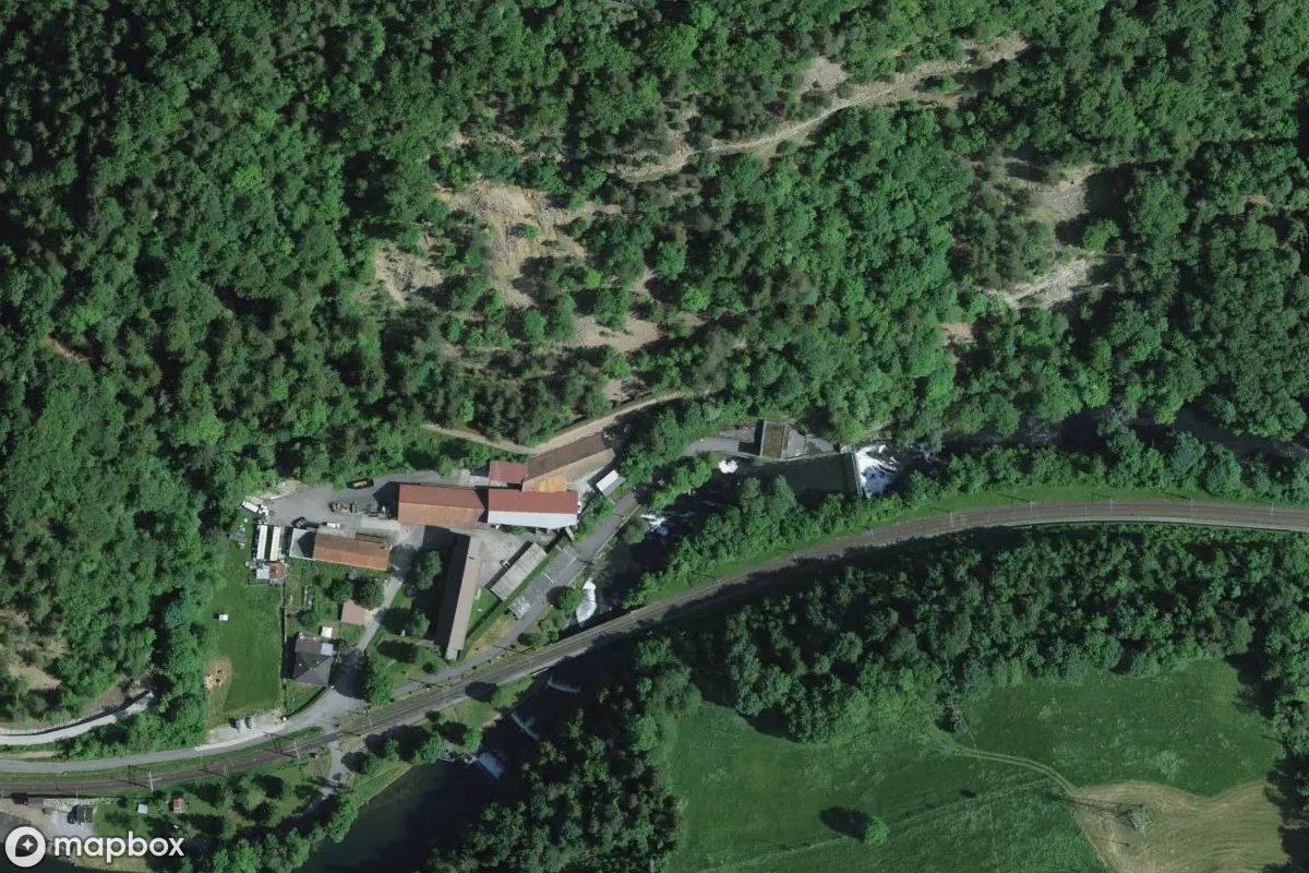 Aerial satellite view of Bergwerk, an abandoned Mine in Val-de-Travers, Switzerland