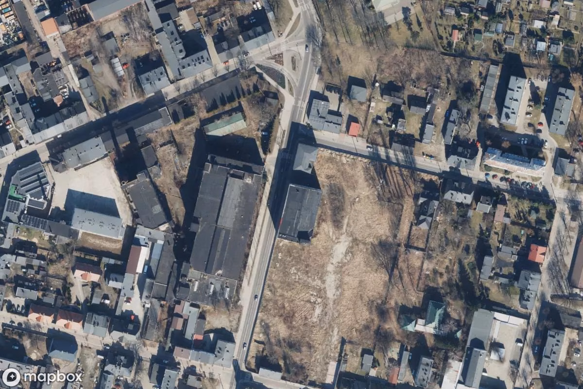 Satellitbillede set fra luften af Fabrik ZETA, et forladt Fabrik i Zgierz, Polen