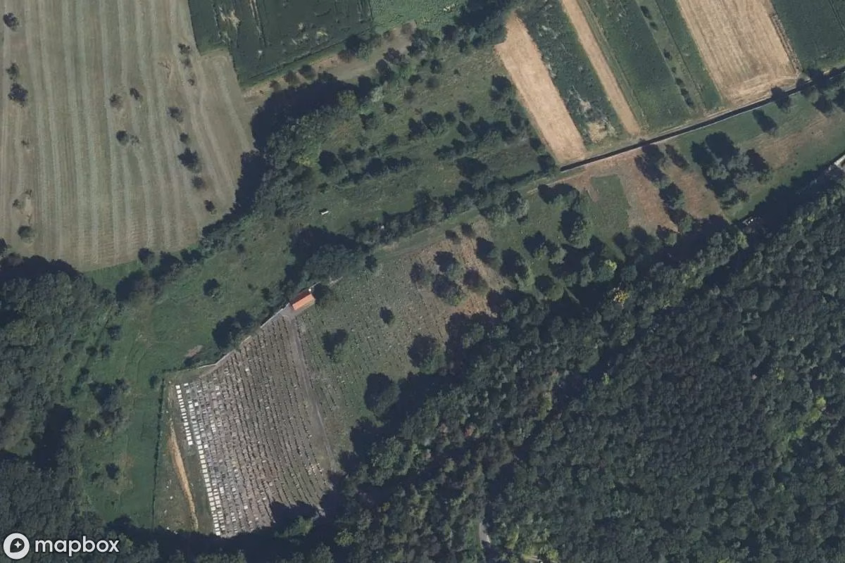 Aerial satellite view of Verlorener Friedhof, an abandoned Cemetery in Rosheim, France