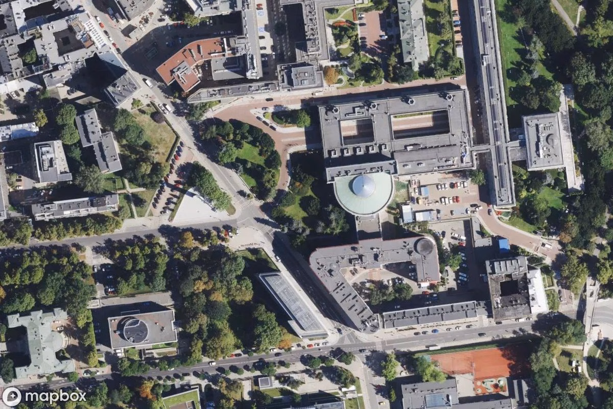 Aerial satellite view of Sejm, an abandoned in Warsaw, Poland