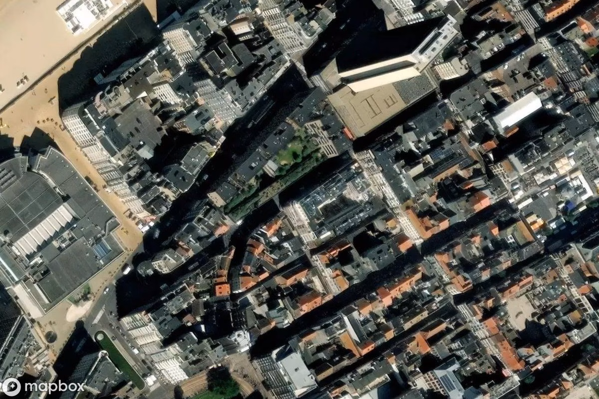 Aerial satellite view of Kino Rialto, an abandoned Theater in Ostend, Belgium