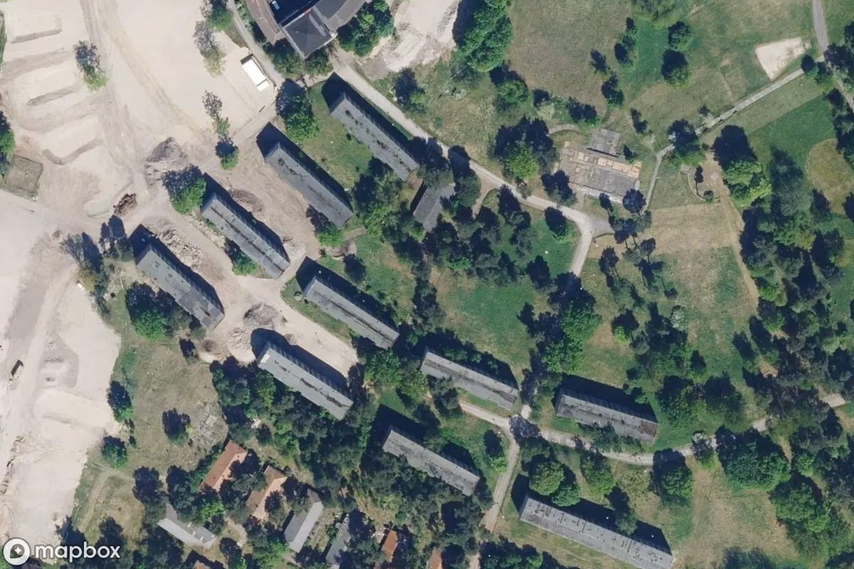 Aerial satellite view of Olympisches Dorf, an abandoned  in Elstal, Germany