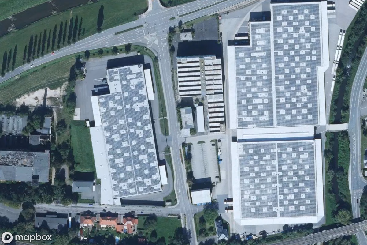 Satelitní letecký pohled na Spinnerei, opuštěné Továrna v Glauchau, Německo