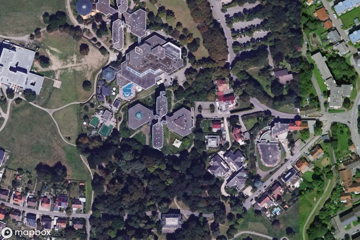 Satellittbilde fra luften av Krankenhaus, et forlatt Sykehus i Säckingen, Tyskland