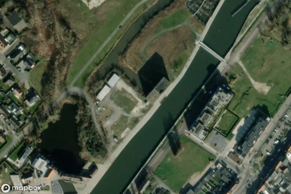 Aerial satellite view of Pulverfabrik, an abandoned Factory in Harelbeke, Belgium