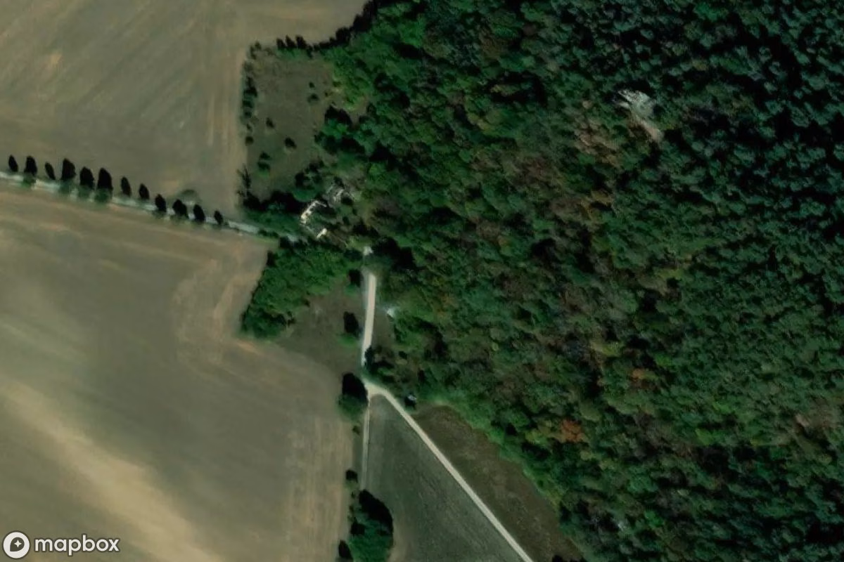 Satellitbillede set fra luften af Landhaus Gläserner Mönch, et forladt  i Halberstadt, Tyskland