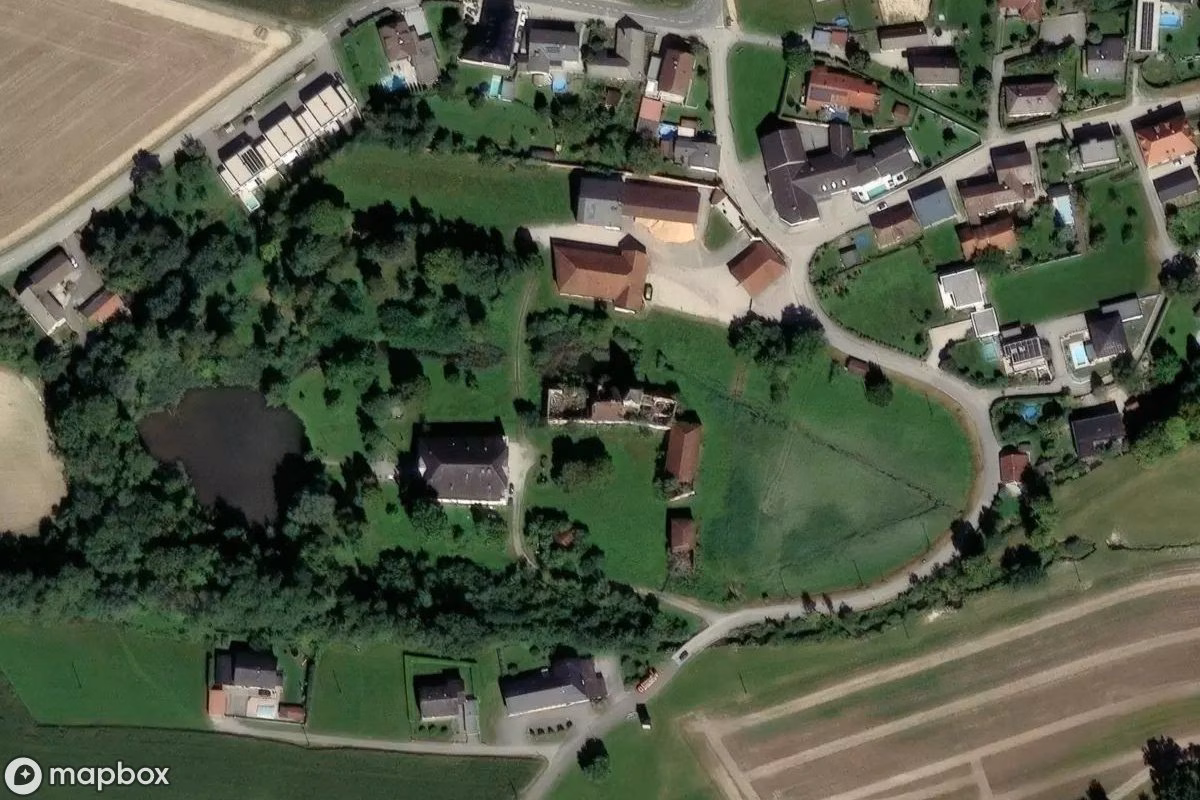 Aerial satellite view of Haus, an abandoned  in Gunskirchen, Austria