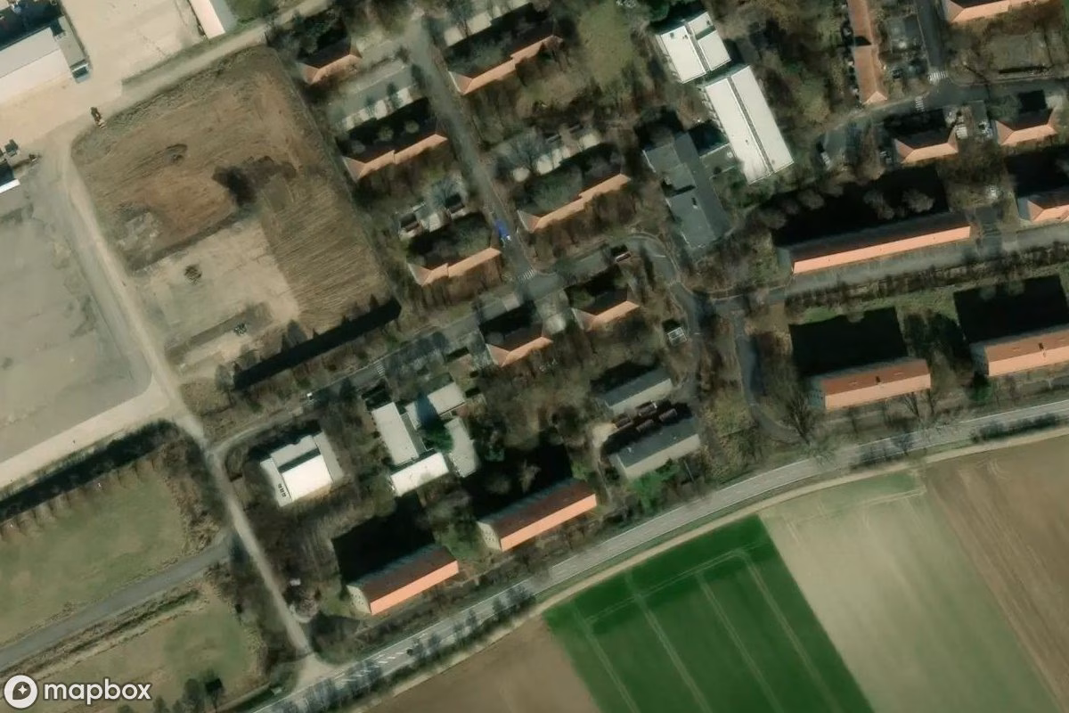 Aerial satellite view of Kaserne, an abandoned Military Site in Dexheim, Germany