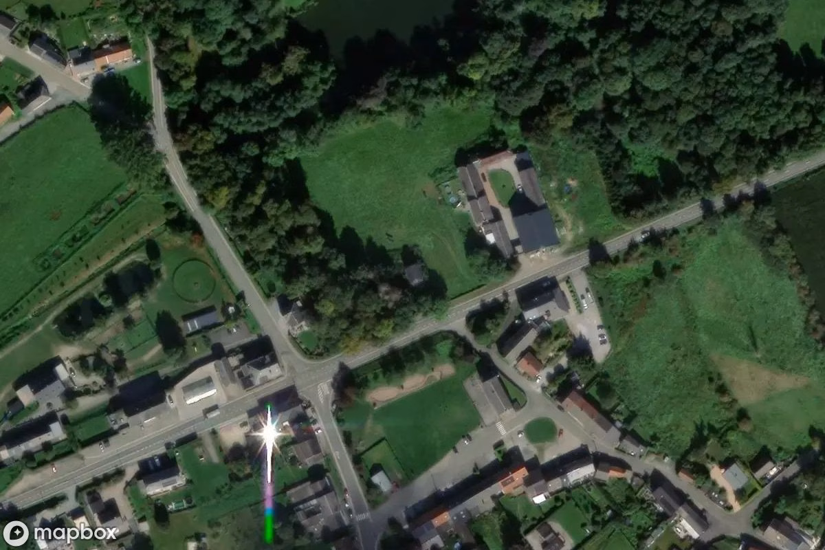 Aerial satellite view of Kapelle Meuse, an abandoned Church in Florennes, Belgium