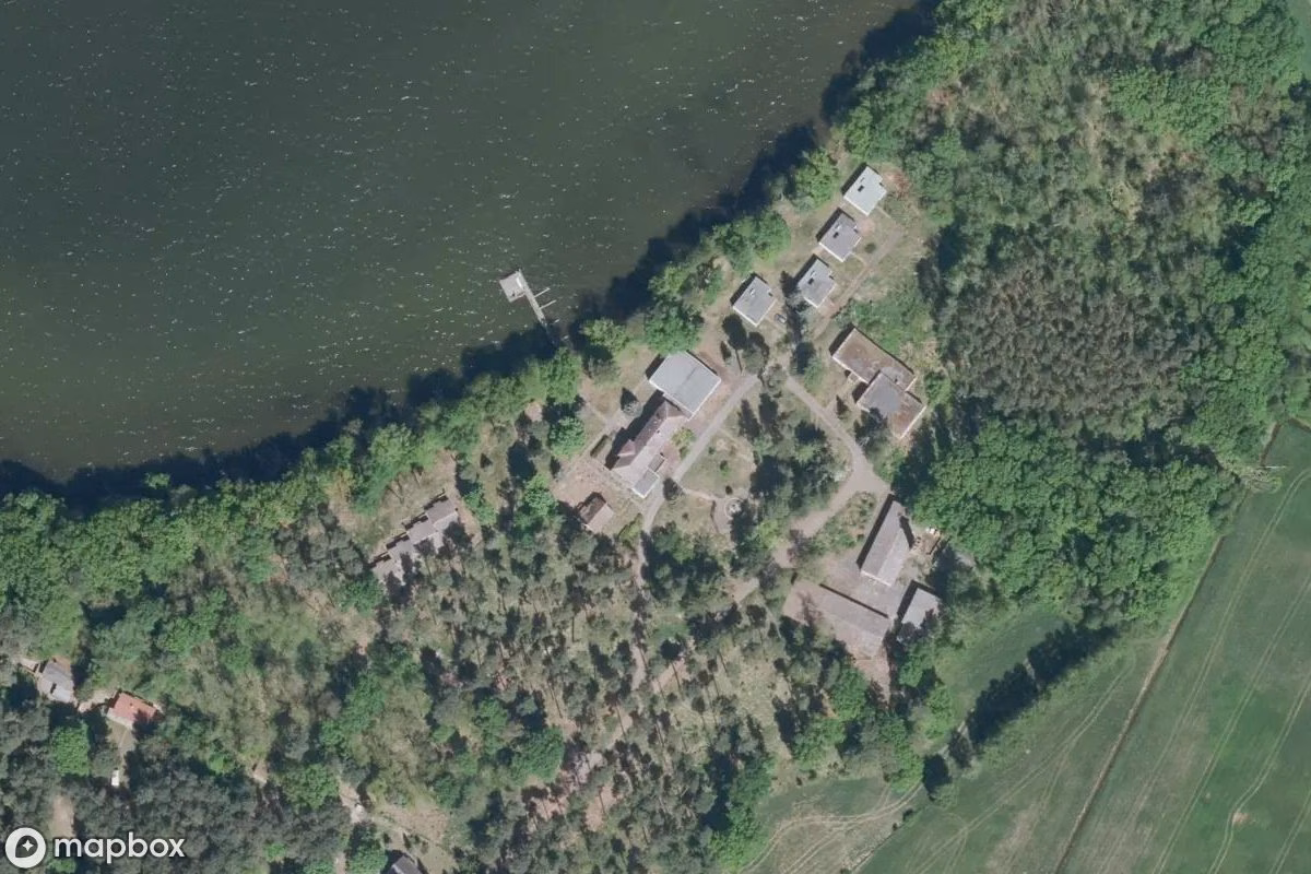 Aerial satellite view of Hotel, an abandoned Hotel in Wendisch Rietz, Germany