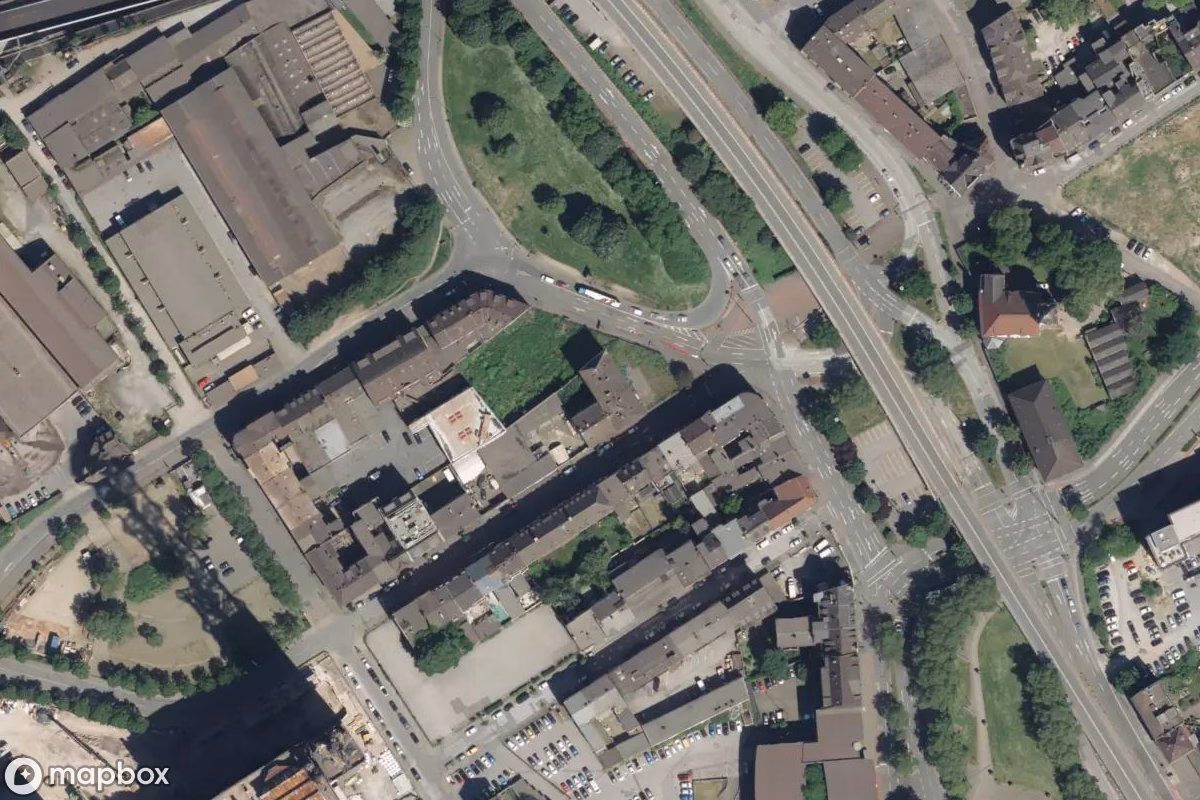 Satellittbilde fra luften av Wohnhaus, et forlatt Bolighus i Duisburg, Tyskland