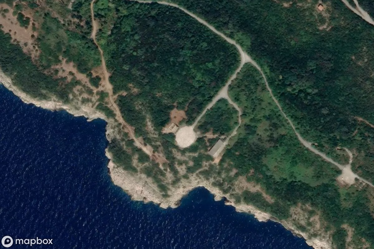 Aerial satellite view of Militärkomplex, an abandoned Military Site in Vitaljina, Croatia