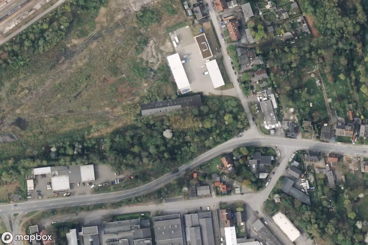 Vue aérienne satellite de Bahnausbesserungshalle, un Site industriel abandonné à Herne, Allemagne