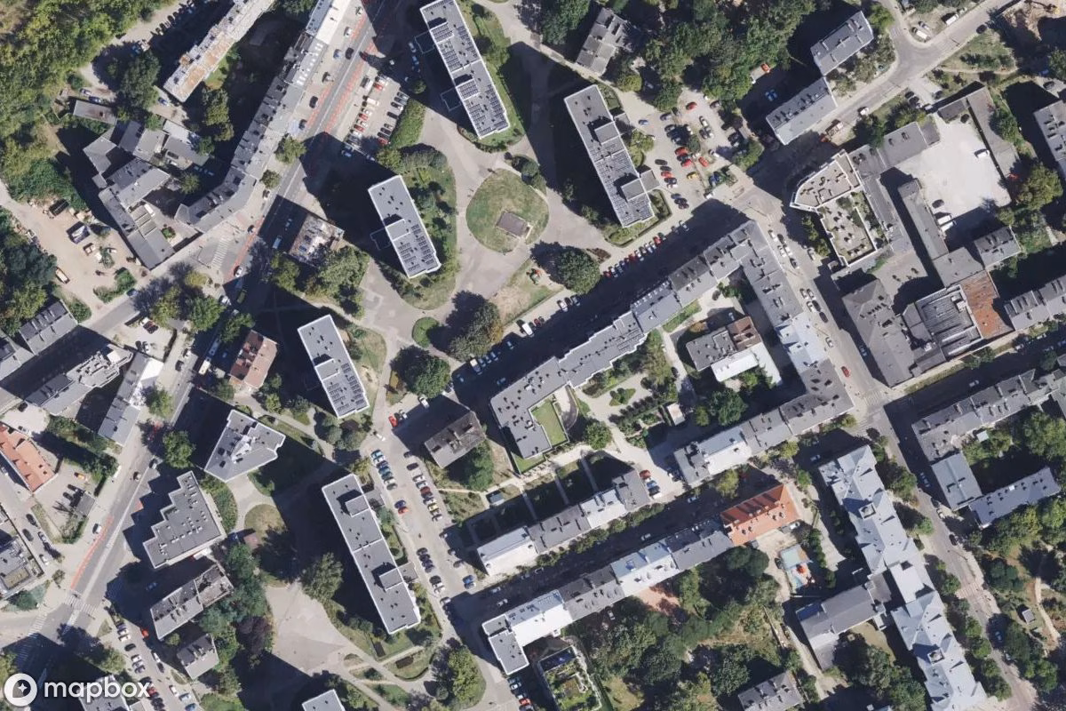 Aerial satellite view of Haus Szmulowizna, an abandoned Residence in Warsaw, Poland