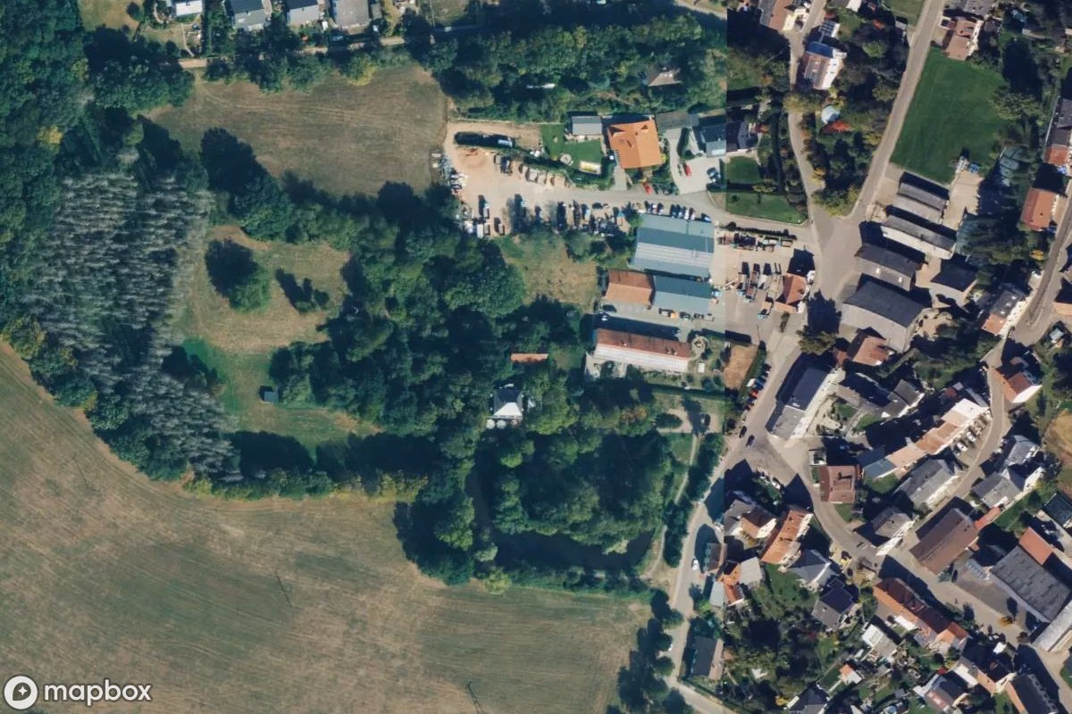 Vista aérea por satélite de Haus Buseck, un  abandonado en Eppelborn, Alemania