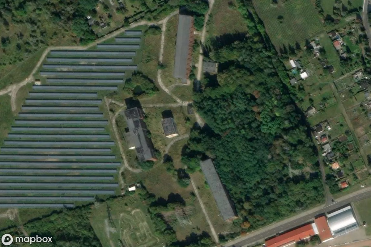 Aerial satellite view of Umspannwerk, an abandoned Factory in Gräfenhainichen, Germany